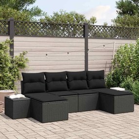 Kerti Kanapé Szett 6 pcs Fekete 184 x 62 x 85 cm Poli rattan
