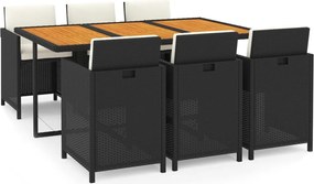 vidaXL 7 részes fekete polyrattan kerti étkezőgarnitúra párnákkal