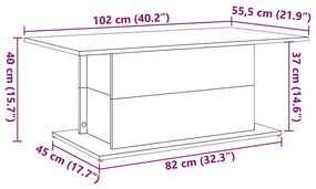 kézműves tölgy színű szerelt fa dohányzóasztal 102x55,5x40 cm
