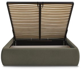 Sötétzöld kárpitozott ágyneműtartós-ágytámla nélkül franciaágy ágyráccsal 180x200 cm Inera – Bobochic Paris