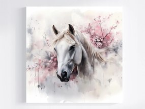 Canvas Vászonkép Fehér Ló Rózsaszín Virágok Sörény Portré 40x40