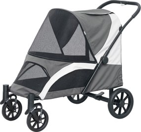 PawHut Összecsukható Kutya Babakocsi Nagy Kutyák & Macskák Számára 30kg-ig, Kutyakocsi Párnával, Hálós Ablakokkal, Ajtókkal, Tárolótáskával, Biztonság