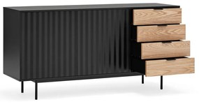 Fekete-natúr színű alacsony komód tölgyfa dekorral 159x80 cm Sierra – Teulat