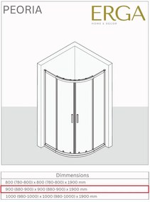 Erga Peoria, szögletes zuhany tolóajtóval 90 (ajtó) x 90 (fal) x 190 cm, 6mm átlátszó üveg, króm profil, ERG-Q02-PEORIA-D090D090-CL-CR