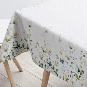 Fehér bazsarózsás pamut asztalterítő, 140 x 240 cm