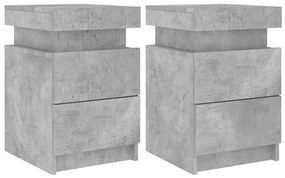 2 db betonszürke éjjeliszekrény LED-világítással 35x39x55 cm