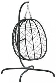 antracitszürke polyrattan és acél függő kagylószék párnával