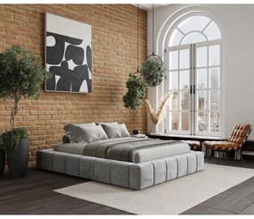 Világosszürke kárpitozott ágyneműtartós franciaágy ágyráccsal 180x200 cm Aruba L – Maison de Rêve