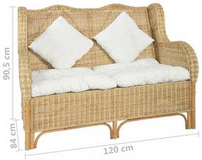 2 személyes természetes rattan és lenvászon kanapé