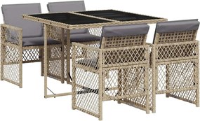 vidaXL 5 részes bézs polyrattan kerti étkezőgarnitúra párnákkal