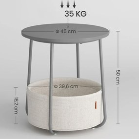 COLETTE kerek tárolóasztal, 45x50cm, szürke/fehér Vasagle