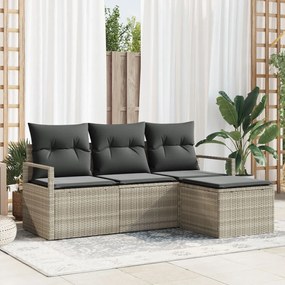 4 részes kert kanapé szett párnákkal, világosszürke, poli rattan, 2 személyes kert kanapé párnákkal, szürke, poli rattan