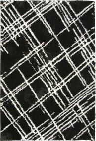 160x220 cm Fekete Krémszínű Shaggy Szőnyeg Hálószobába