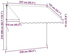 kézzel feltekerhető napellenző kék-fehér csíkokkal 250 cm