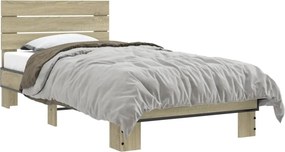 vidaXL sonoma tölgyszínű szerelt fa és fém ágykeret 90 x 190 cm