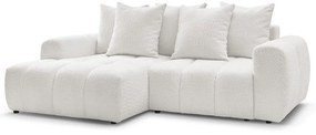 Fehér buklé kinyitható-tárolóhelyes sarokkanapé (bal oldali-heverő résszel) Roxelane – Bobochic Paris