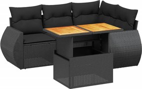 vidaXL 5 részes fekete polyrattan kerti kanapészett párnákkal