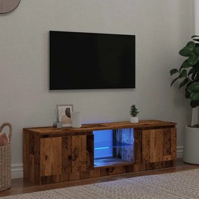 antik fa színű szerelt fa TV-szekrény LED-ekkel 140x40x36 cm