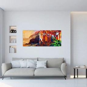 Kép - Falu Cinque Terre partján, az olasz riviérán, modern impresszionizmus (120x50 cm)