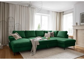 Sötétzöld kordbársony kinyitható sarokkanapé (jobb oldali) Lofty Lilly – Miuform