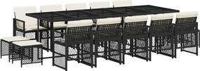 vidaXL 15 részes fekete polyrattan kerti étkezőgarnitúra párnákkal