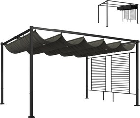 Outsunny pergola 3,87 x 2,97 m, állítható tetővel, 2 privát panellel, UV50+, szabadon álló — sötétszürke | Aosom
