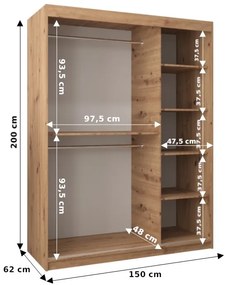 Ruhásszekrény 150 cm Verika 1 150 (fehér + artisan tölgy)). 1063701