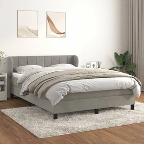 Világosszürke bársony rugós ágy matraccal 140x200 cm