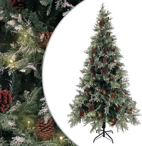vidaXL zöld-fehér PVC és PE megvilágított karácsonyfa tobozzal 225 cm