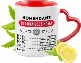 Piros bögre szív alakú füllel a parancsnoknak ajándékba