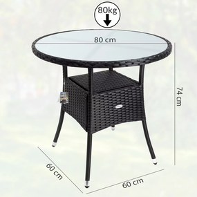 Deuba Rattan asztal Ø80 cm - fekete