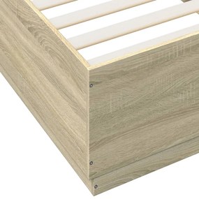 sonoma tölgyszínű szerelt fa ágykeret LED-del 100 x 200 cm