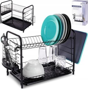 Edényszárító 2 szintes fekete Tágas Vilde 51,5 x 24,5 x 33 cm