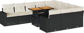 vidaXL 11 részes fekete polyrattan kerti ülőgarnitúra párnákkal