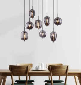 Globo 15345-8 Függeszték fekete fém váz, füstszínű 8 különböző méretű, és formájú üvegbúrával. HxSZxM940x340x1200, exkl. 8xE14 40W 230V