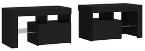 2 db fekete színű LED-lámpás éjjeliszekrény 70x36,5x40 cm