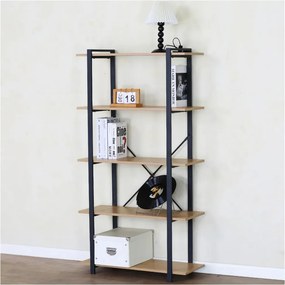 Intenso Home 5 szintes tölgy színű nyitott könyvespolc 80 x 152cm | Univerzális tároló állvány fém lábakkal