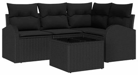 vidaXL Kerti Kanapé Szett 5 pcs Fekete polirattan
