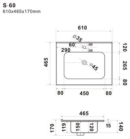 BATH DELUXE 06-060-27-11-00 - Beépíthető mosdókagyló LILLESNAD 61x46 cm kerámia/fehér
