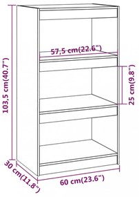 fekete tömör fenyőfa könyvszekrény/térelválasztó 60x30x103,5 cm