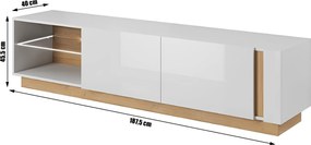 RTV asztal 187, fehér/tölgy grandson/magasfényű fehér, CITY