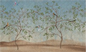 Flizelin tapéta Fali furnér 3D hatás Madarak a fákon 416x254 Ragasztó