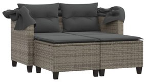 2 személyes szürke polyrattan kerti kanapé baldachinnal/székkel