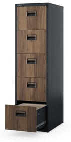 Fém irattartó szekrény, 5 fiókos SARA V5, 460 x 1630 x 620 mm, Eco Design: antracit/ dió