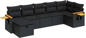 vidaXL 7 részes fekete polyrattan kerti ülőgarnitúra párnával