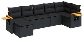 vidaXL 7 részes fekete polyrattan kerti ülőgarnitúra párnával