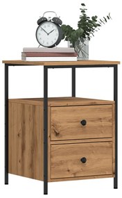 2 db kézműves tölgyszínű szerelt fa éjjeliszekrény 34x35,5x50cm