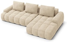 Bézs bársony kinyitható-tárolóhelyes sarokkanapé (jobb oldali-heverő résszel) Linz – Cosmopolitan Design