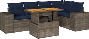 vidaXL 6 részes szürke polyrattan kerti ülőgarnitúra párnákkal