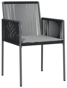 2 db fekete polyrattan kerti szék párnával 54 x 60,5 x 83,5 cm